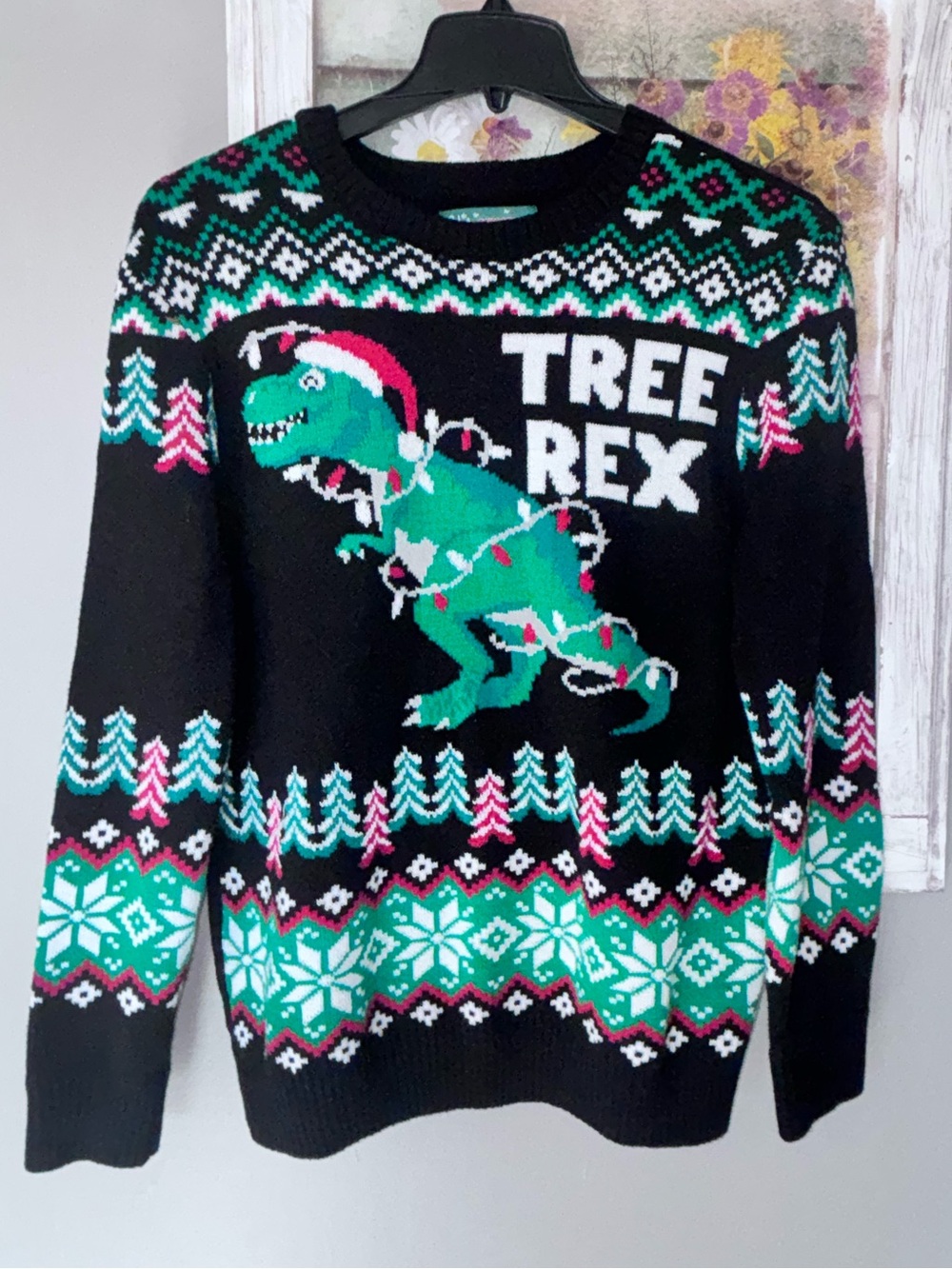 Ugly Christmas Sweater Tree Rex Dinosaur Adult Holiday Christmas Sweater Size L